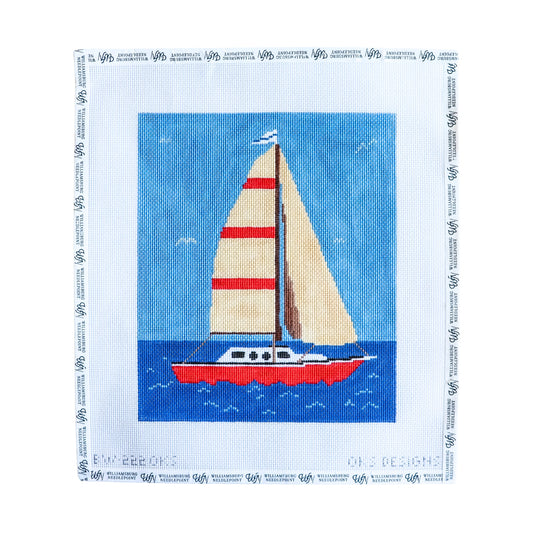 Red Hull Sailboat