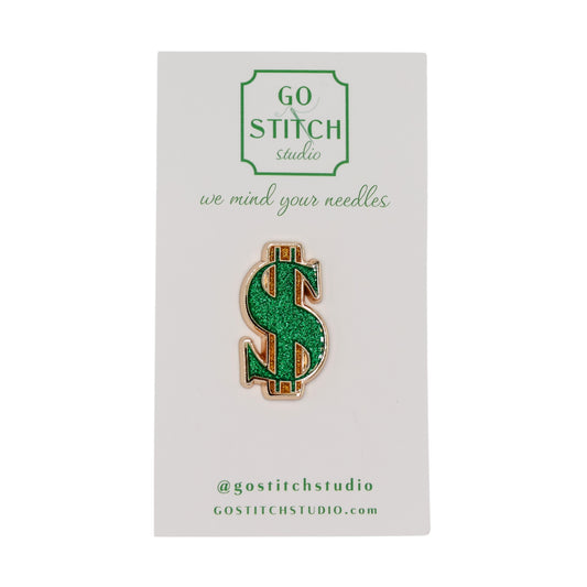 Green & Gold Glitter Dollar Sign Needleminder