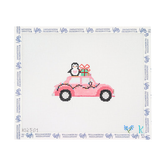Pink Bug Car With Penguin