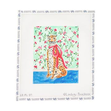 Stately Leopard w/ Pink Bow & Floral Wallpaper