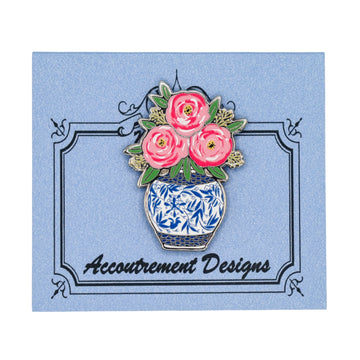 Pink Flowers in Blue Vase Needleminder