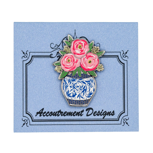 Pink Flowers in Blue Vase Needleminder