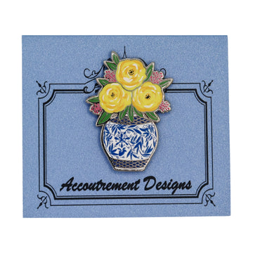 Yellow Flowers in Blue Vase Needleminder