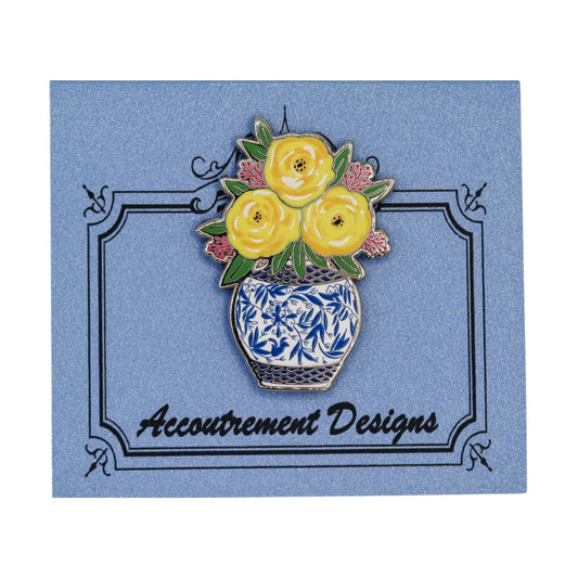 Yellow Flowers in Blue Vase Needleminder